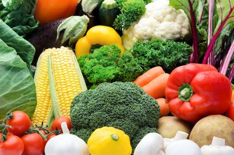 Close up of fresh raw organic vegetable produce, assortment of c