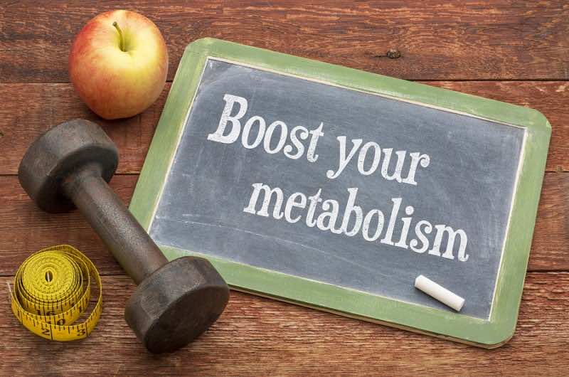 Boost your metabolism concept -  slate blackboard sign against w